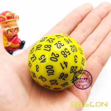 Bescon Polyhedral Dice 100 Cides Dice, D100 mort, 100 Cided Cube, D100 Game Dice, 100-Cided Cube of Yellow Color