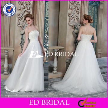 CE1487 Cheap Real Sample Simply Strapless Lace Beaded Top Bohemian Wedding Dress