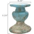 Small Distressed Blue Terracotta Pillar Candle Holder