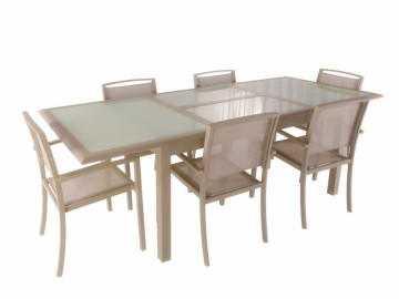 Alu extended dining table with tempered glass