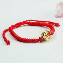 Handcrafted Chinese Zodiac Dragon Bracelets: Gold Plated Copper with Handwoven Cotton Rope