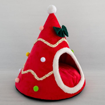 Warm pet nest tent christmas hat dog kennel