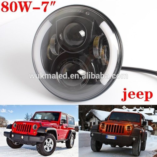 LED jeep headlight 7inch 80W led DRL Black Projector headlights for Jeep Wrangler JK/TJ/LJ/CJ