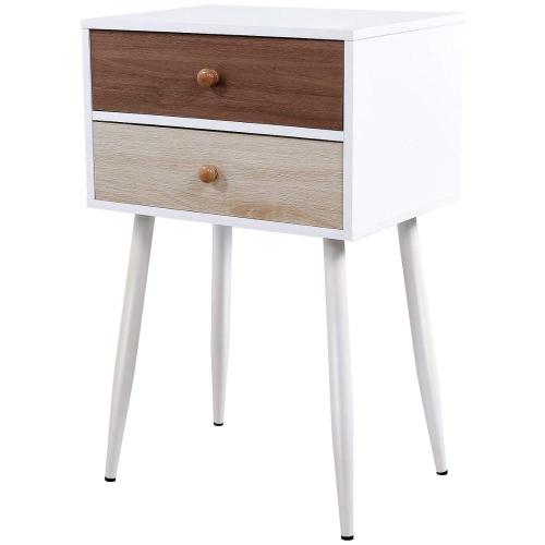 White Nightstand with 2 Fabric Drawers Bedside Table