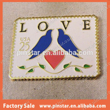 2014 New Custom Metal Hotsale Love Doves 25 Cent Postage Stamp Pin Badge Brooch