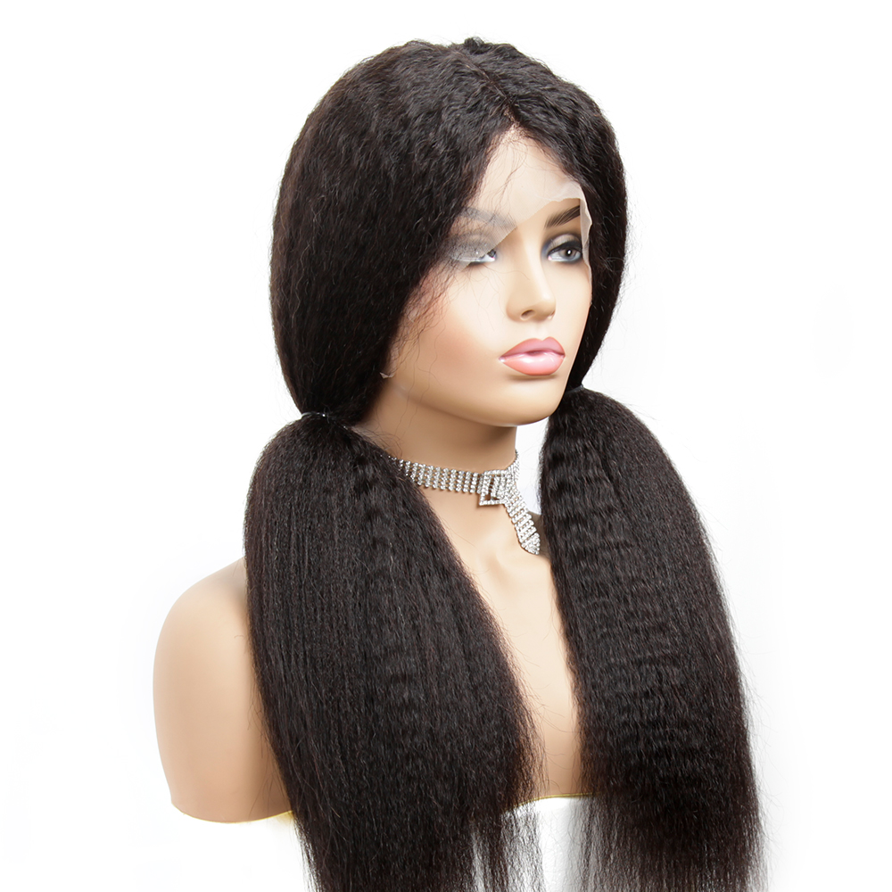 HD Transparent Film Illusion Kinky Straight Front Lace Wig Human Hair, Big Yaki Braiding African Kinky Straight Lace Front Wigs