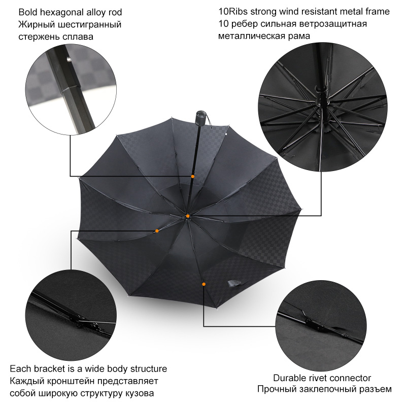 Double Layer Dark Grid Big Umbrella Rain Women Men 3Folding 10K Windproof Business Umbrellas Male Parasol Family Travel Paraguas