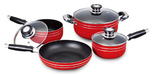 7pcs Red Nonstick Cookware Set , Multifunction Pot And Pan Sets