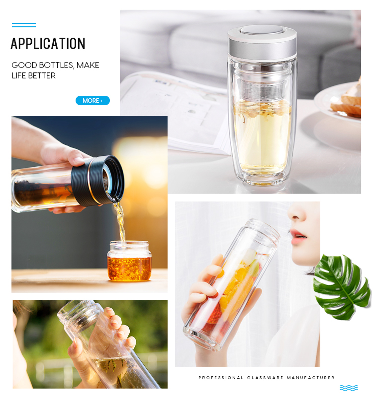 Glass Tea Infuser Water Bottle with Protective Sleeve Motivational Glass Water Bottle