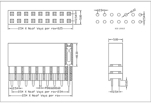 2.54 mm Female Header Dual Row Straight Add Two Housing Type H=8.5 PC104E03-XXDXXX