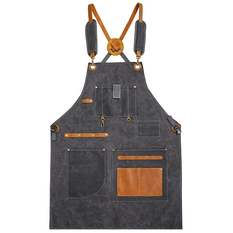 Adjustable Straps Cross Back Worker Tool Brown Aprons