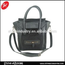 Black Smile Face Handbag/Lady Faux Fur Handbag/Luxury Satchel Tote