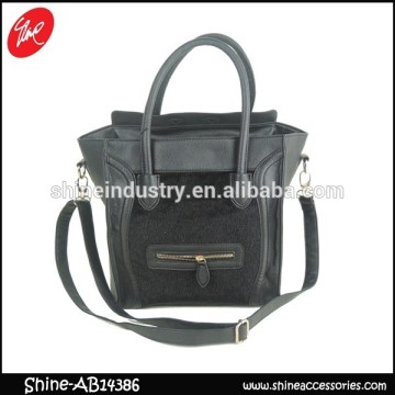 Black Smile Face Handbag/Lady Faux Fur Handbag/Luxury Satchel Tote