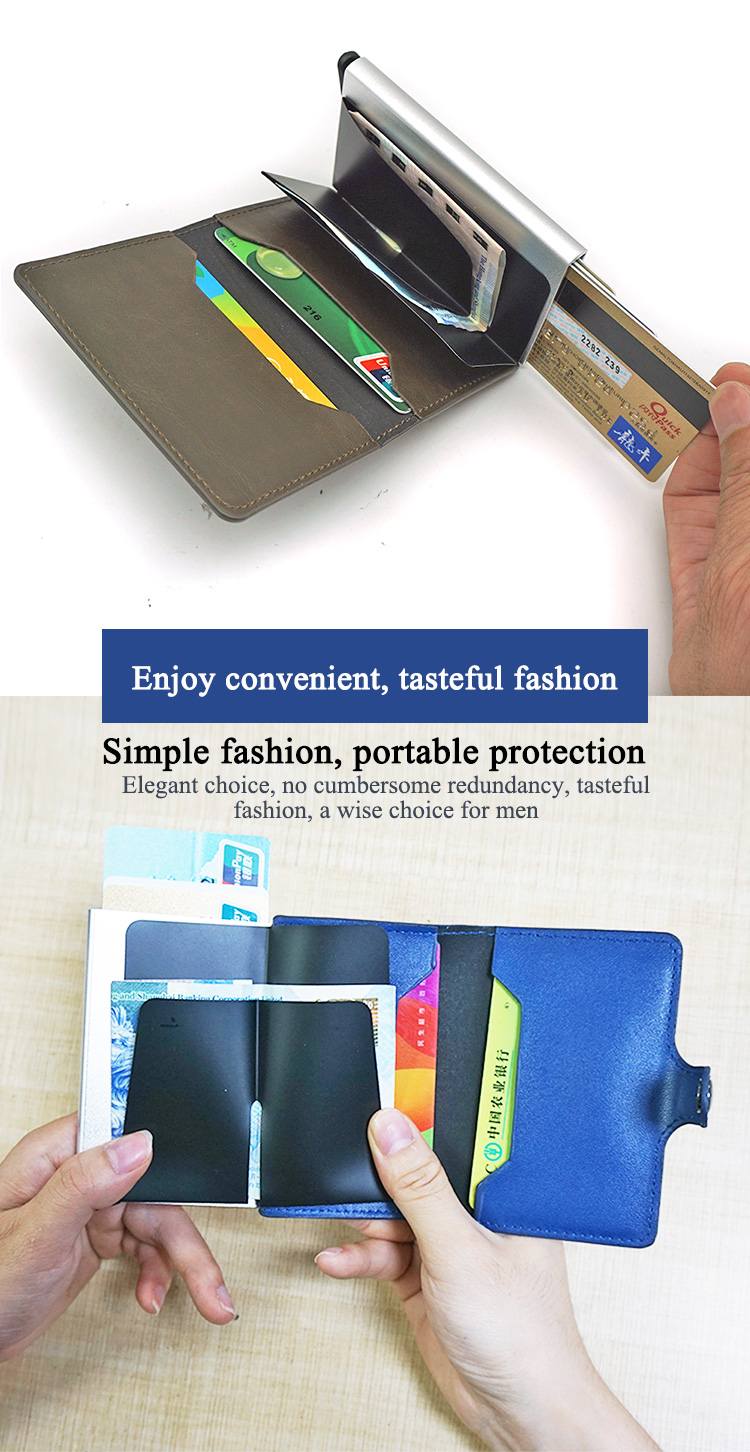 Pocket Genuine leather aluminum metal credit card holder RFID Blocking wallet