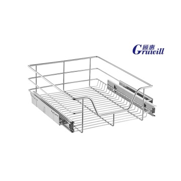 Two-tiered steel sliding storage drawer pull-out basket