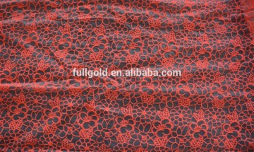 orange flower embroidered Organza fabric