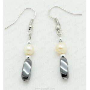 Freshwater pearl hematite twist beads earring