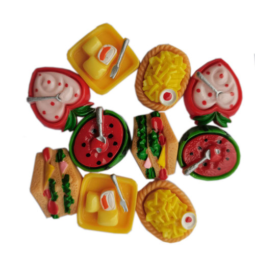 Encantos de frutas con espalda plana de resina, sándwich de simulación, comida dulce en miniatura, casa de muñecas para niños, juguetes de cocina, regalos