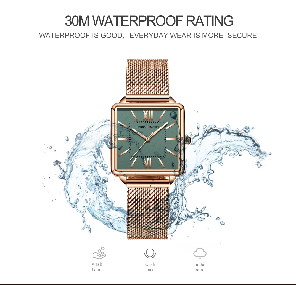 Hannah Martin 1082 Women Watches Quartz Watch Square Rose Gold Fashion Wristwatches Steel Mesh montre femme Hot Sale