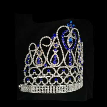 Tiara corona de desfile de diamantes de imitación azul oscuro