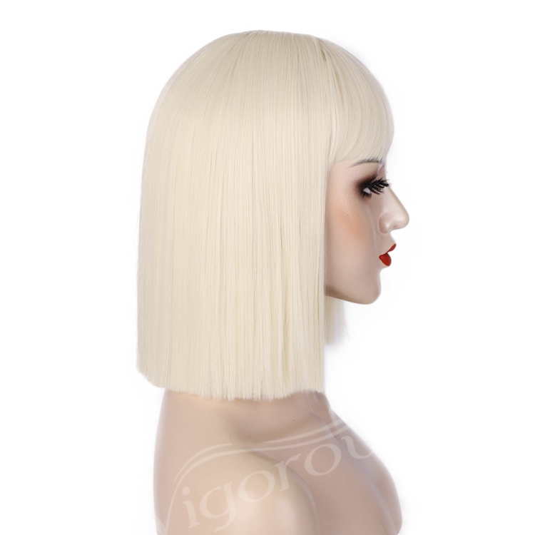 Vigorous Short Bob Straight Wig With Bangs for Black Women Synthetic Bob Wigs Blonde Wig for Party Daily Use Shoulder Length