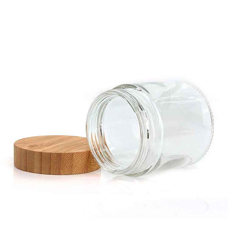 glass jar supplier sale 10oz 300ml round glass storage jar container with wood lids