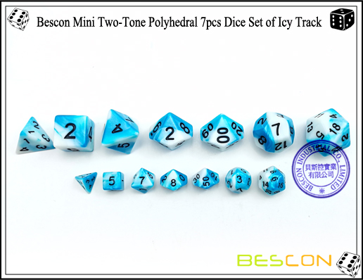 Bescon Mini Two-Tone Polyhedral 7pcs Würfel Set von Eis Track-3 Bescon Mini Two-Tone Polyhedral 7pcs Dice Set of Icy Track-3