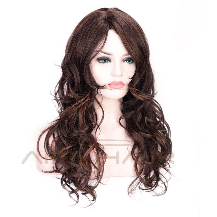 High Temperature Hair Body Wave Mixed Brown Long Wig Synthetic Wig For Black White Women Party Fashion Cosplay Wigs
