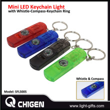 Mini LED Keychain Light with Whistle Compass and Ring