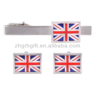 flag cufflinks & tie clip set