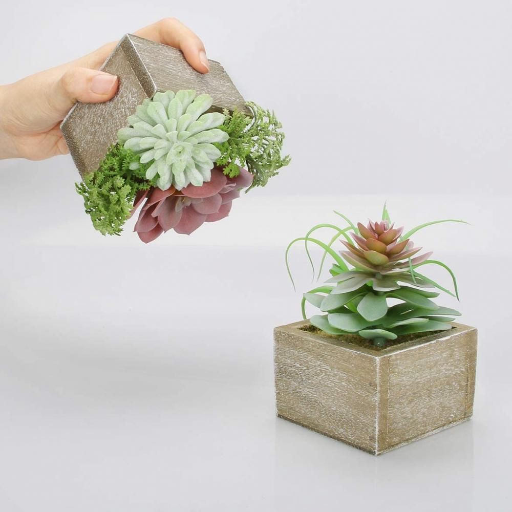 mini สารพันสีเขียว faux succulents ในหม้อ