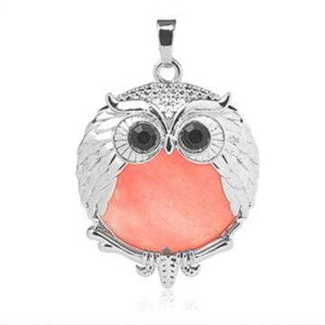 Cherry Quartz 24mm Beads Silver Owl Pendant