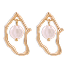Gold Plated Alloy Irregular Pearl Earrings for Parties and Dates