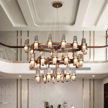 Candeeiro de cristal moderno e luxuoso com candelabro pendente