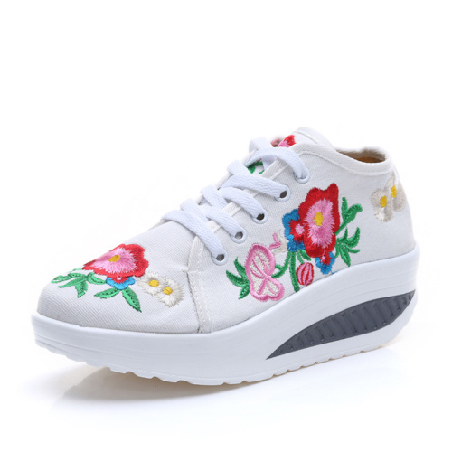 Sepatu Canvas Plor sulaman Wanita Mode Lace Up Wanita