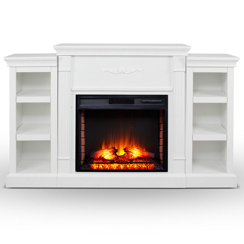 Modern Insert Electric Fireplace Decorative Entertainment Center TV Stand With Detachable Side Cabinets, Wood, Cream White