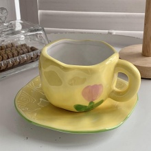 Retro Handmade Coffee Cup and Saucer Afternoon Tea Luxury Ceramic Mug