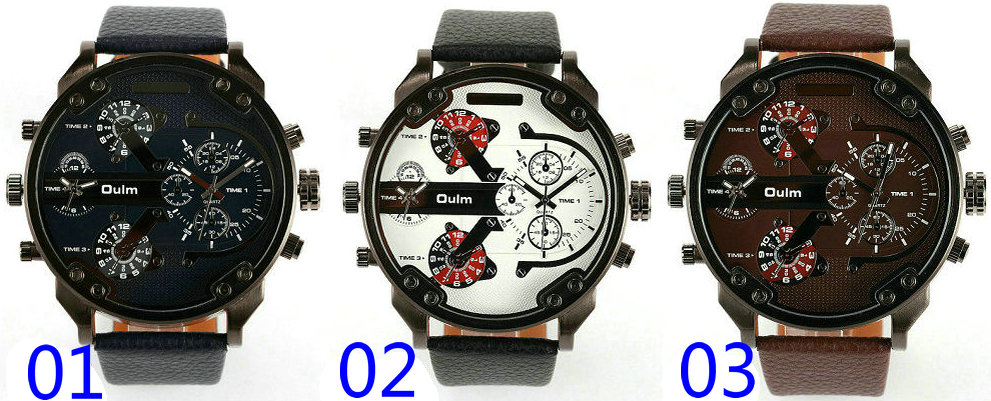 Oulm 3548 Custom Quartz Men's Watches Big Case Leather Strap Chronograph Sports Men Watch