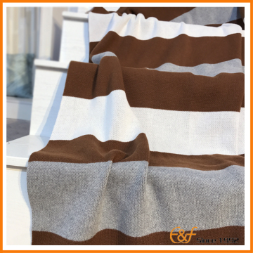 White Grey Brown Jacquard Classic Stripe Throw Blanket