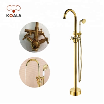 Designer Luxury Gold Freestanding Bath Taps with Long Reach and Shower Mixer