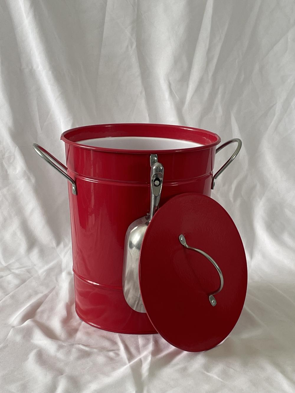 Red Ice Bucket With Aluminum Spatula And Lid