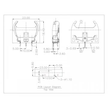 Partes de células de monedas para CR2032Y 180 ° DIP BT-S0-A-CR2032Y