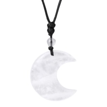 Clear Crystal 35MM Moon Pendant Necklace Adjustable Rope Women Men