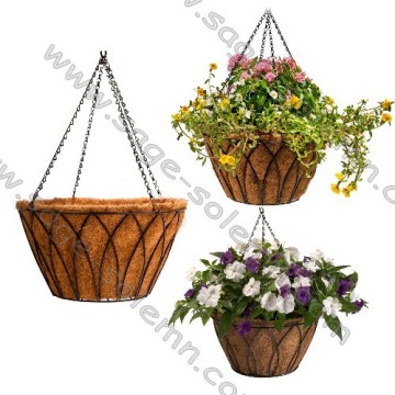 Flat Bottom Hanging Basket Planter with Coco Liner