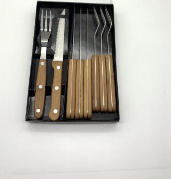 8pcs bamboo handle steak knife and fork set