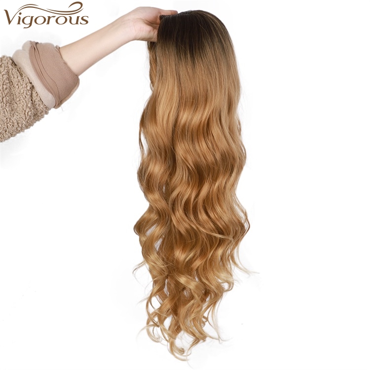 Vigorous Top Quality Cheap Long Ombre Black To Brown Wavy Wigs Middle Part High Temperature Synthetic Wigs For Black Women