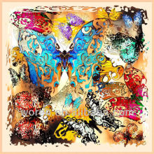 Custom Making Digital Prints Designs Butterfly Real Silk Scarf with Own Design