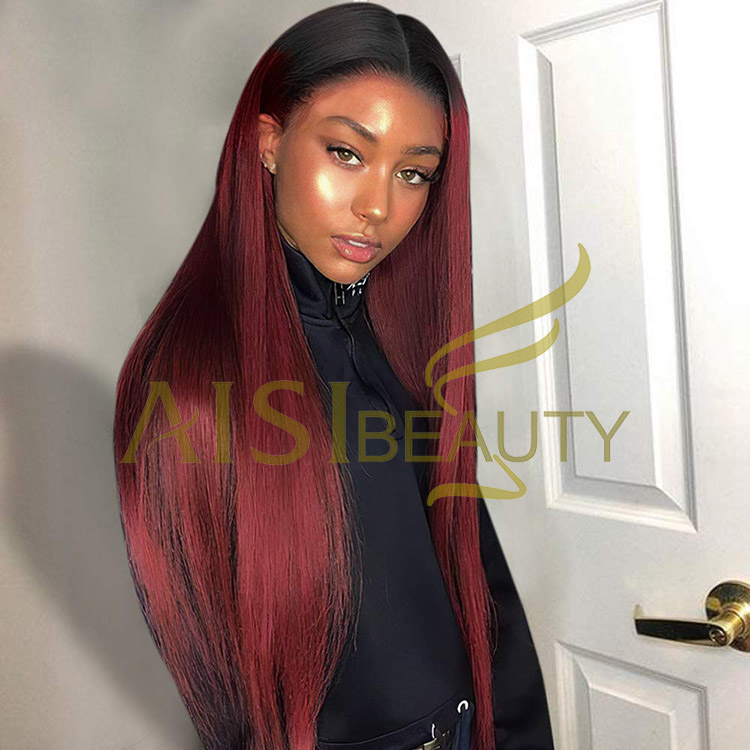 Aisi Beauty Vendor Cheap Party 26 Inch Long Straight Ombre Red Wig Swiss Lace Synthetic Hair For Black Women Lace Front Wig