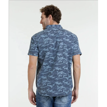 Camicie casual da uomo in cotone stampa militare a maniche corte