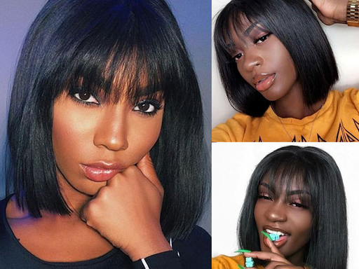 Machine Made None Lace Straight Bob Wig Human Hair No Lace Short Bob Wig